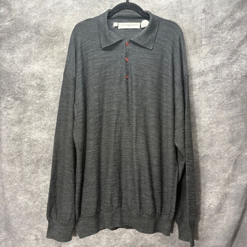 Jhane Barnes Wool Sweater Polo Mens 2XL Charcoal Gray Collared Long Sleeve